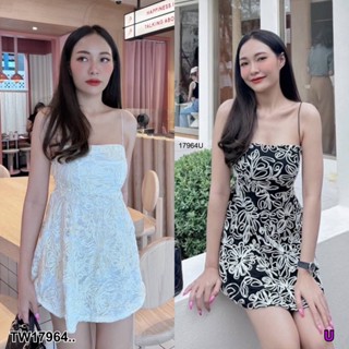 TwinsShopVip💗พร้อมส่ง TW17964 เดรสสายเดี่ยวสั้น ผ้าตาข่ายนูน ..