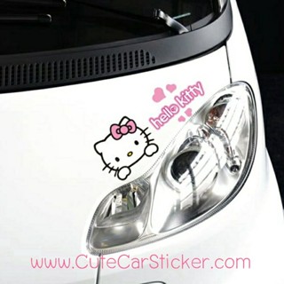 สติ๊กเกอร์ ติดรถ Hello Kitty คิตตี้ หัวใจ สีชมพู - car decal sticker