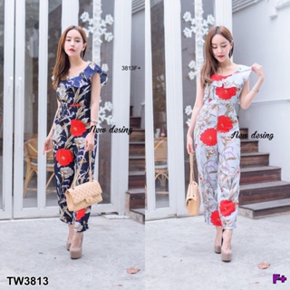 👗Pfashion [ส่งไว!!🚛] P3813 จั้มสูทขายาว ลายดอก แขนกุดระบาย Long sleeve floral print jumpsuit