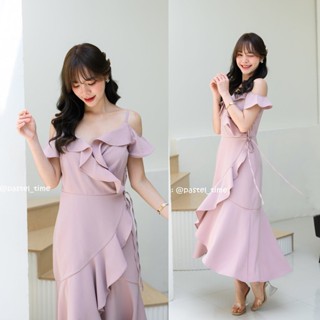 Nella Ruffle Shoulder Dress - สีชมพูนู้ด