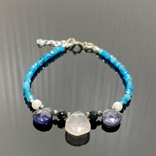 สร้อยข้อมือหินเจียรไนแท้ทั้งเส้น (Blue Apatite and mixed stone Bracelet)  #10