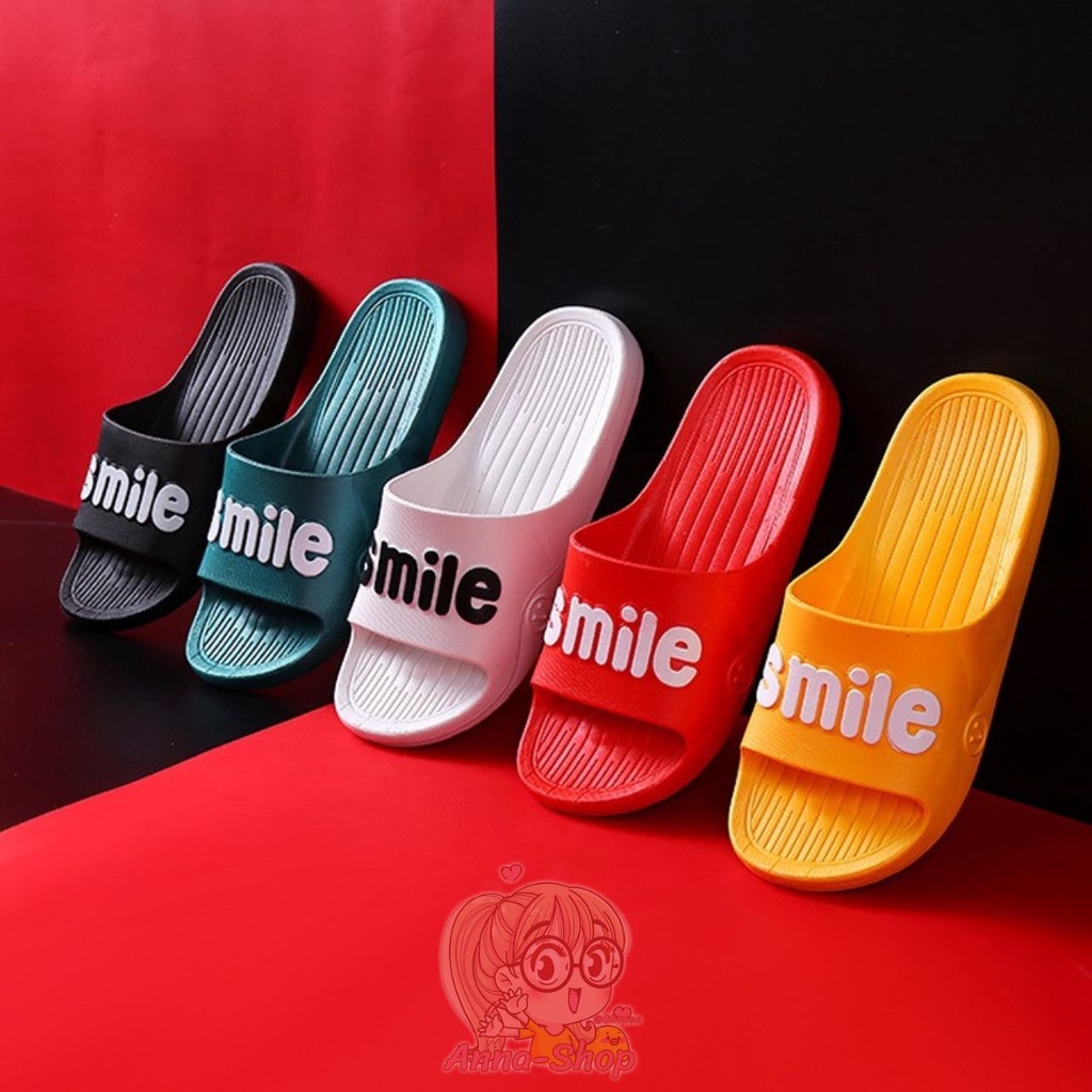 รองเท้าแตะสวม ยางนิ่ม 🍭สกีนลายนูนSmile🍭เท่ห์ดูดี ใสาสบาย พื้นกันลื่น ใส่ได้ทั้งชายหญิง T133