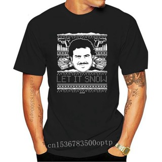 เสื้อยืดสีขาวผู้ชาย - 2022 ผู้ชายเสื้อยืด Pablo Escobar ปล่อยให้หิมะคริสต์มาสเสื้อยืดพิมพ์เต็มหน้าห