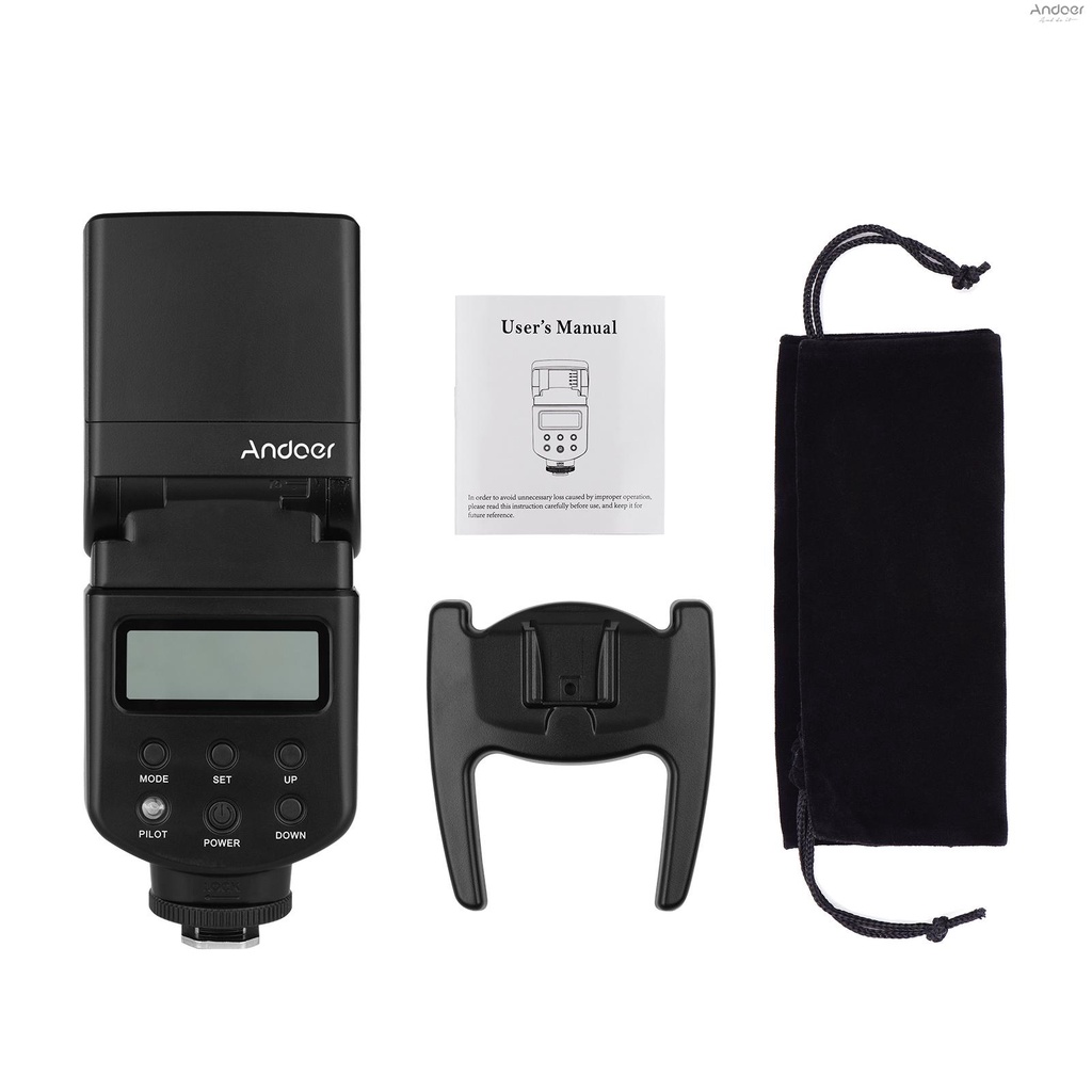 Andoer แฟลช Speedlite GN40 LED ปรับได้ พร้อมแบร็คเก็ต แบบเปลี่ยน สําหรับกล้อง Canon Nikon Olympus Pentax DSLR