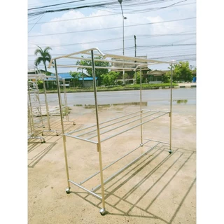 ราวตากผ้าสแตนเลส ยาว2เมตร รุ่นทรงโค้ง คานล่าง2เส้น ยาว200xกว้าง100xสูง180cm ล้อล็อคได้