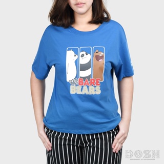 DOSH:WOMENS T-SHIRTSเสื้อยืดคอกลม แขนสั้น ผู้หญิง สีฟ้า ลิขสิทธิ์ WE BARE BEARS รุ่นPWBBWT1002-BU