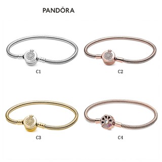 Pandora สร้อยข้อมือเงินแท้ S925 จี้รูปมงกุฎ กระดูกงู สีชมพู ของขวัญคริสต์มาส สําหรับผู้หญิง s928