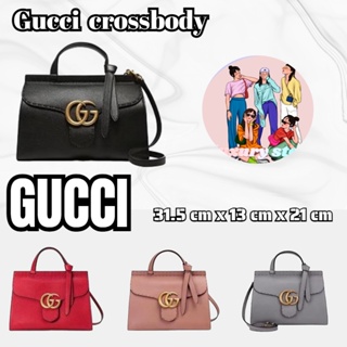 แพ็คเกจ GUCCI ป้ายทอง Marmont/โลโก้พู่จี้/หนัง/ไหล่ crossbody/กระเป๋าถือ/เล็ก/สุภาพสตรี/ยุโรปซื้อแท้100%