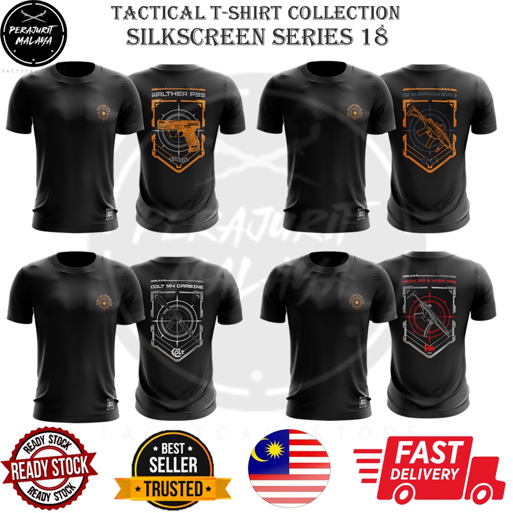 PERAJURIT MALAYA TACTICAL เสื้อยืด MICROFIBER BAJU TAKTIKAL WALTHER P99 CZ SCORPION BERETTA M9 HK MP