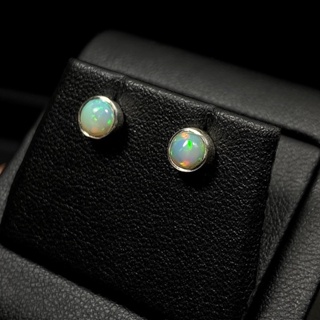 ต่างหูพลอยโอปอลแท้ ตัวเรือนเงินแท้ 925 ทรงกลม6มิล (Silver 925 Round Fire Opal 6mm Stud Earrings) #5