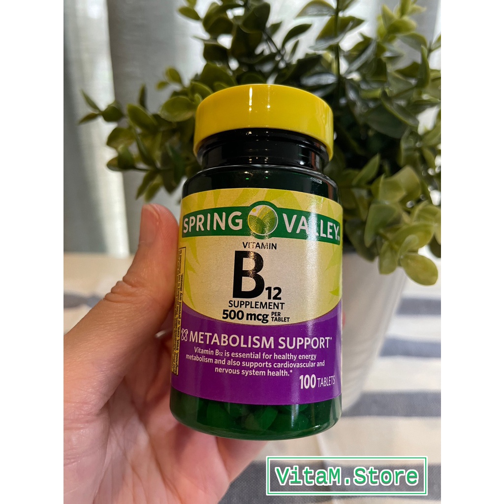 Spring valley Vitamin B12 500mg 100 เม็ด / Vitamin B12 200 เม็ด แบบอม รสเชอร์รี่