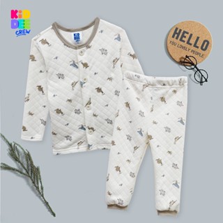 KiddeeCrew ชุดนอนเด็ก ครีมลายไดโนเสาร์เล็ก Childrens pajamas cream small dinosaur pattern เหมาะสำหรับอายุ 1-14 ปี