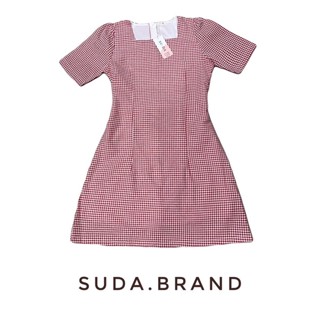 SUDA.BRAND - เดรสลายตารางสีแดง