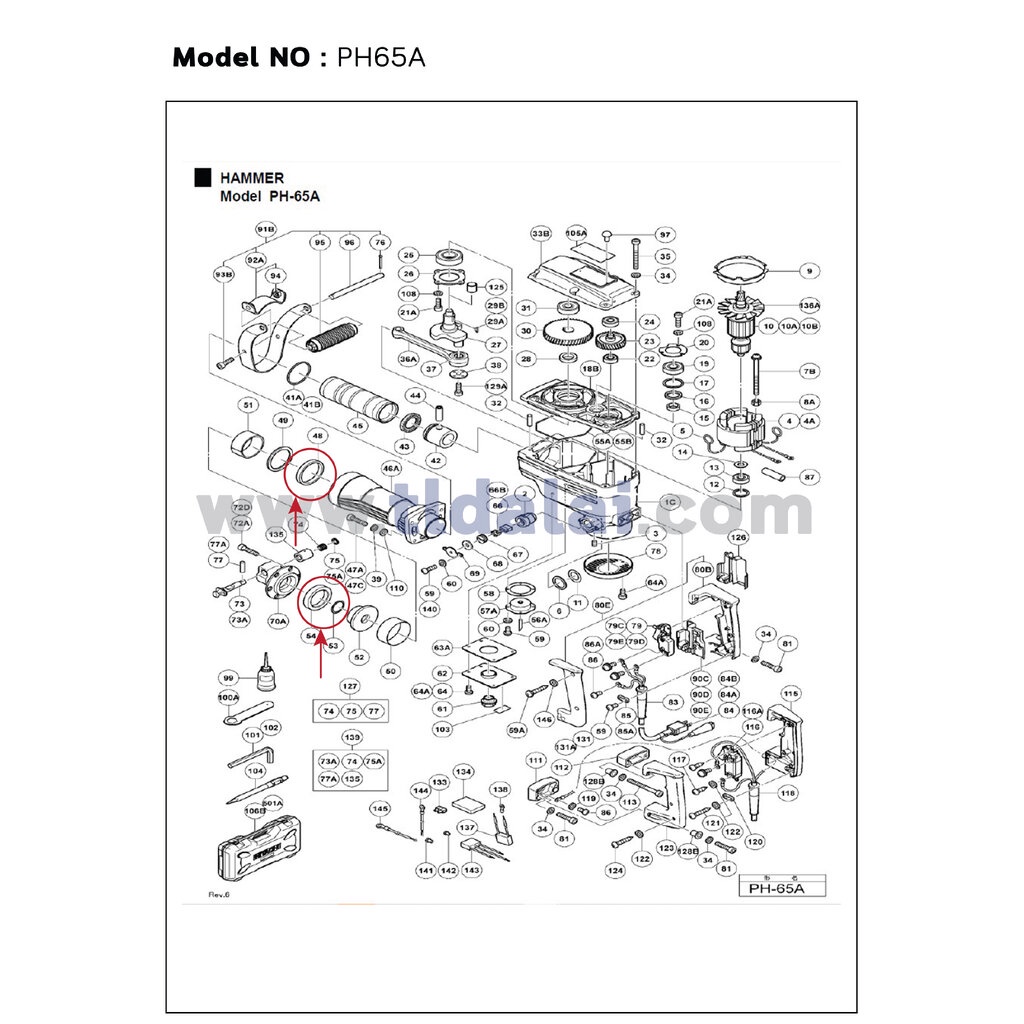 ชุดแหวนรองกระแทก+โอริง สกัด, แย็ก Hitachi ฮิตาชิ รุ่น PH65A #48, #53, #54 // จำหน่ายเป็นชุด อะไหล่สกัด 15กิโล - รูปที่ 3