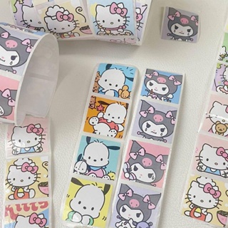 สติกเกอร์ ลายการ์ตูนสัตว์ Sanrio Pachacco Kuromi Cinnamoroll สีแดง สําหรับเด็กอนุบาล 5 200 ชิ้น ต่อม้วน