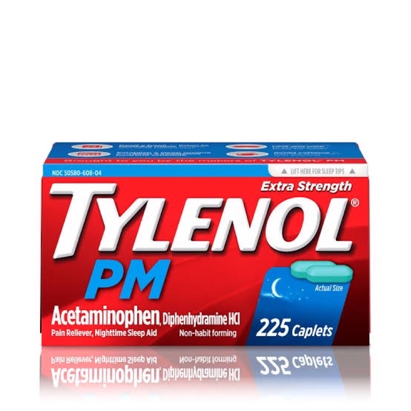 Tylenol PM Extra Strength กระปุกใหญ่ 225 เม็ด ไทลินอล ยาแก้ปวดในเวลากลางคืน