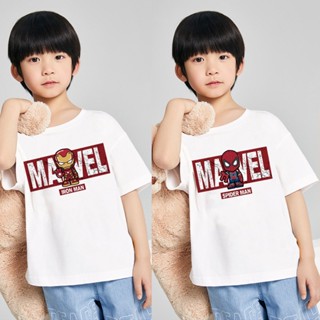 เสื้อยืดแขนสั้น พิมพ์ลาย Marvel Iron Man Spiderman สําหรับเด็กผู้ชาย 2023