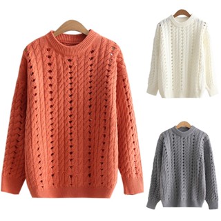 🎀พร้อมส่ง🎀 เสื้อสเวตเตอร์ เสื้อไหมพรมหนานิ่ม แขนยาว ถักลายซีทรู-12159