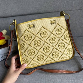 TORY T Monogram Straw Bell Bag