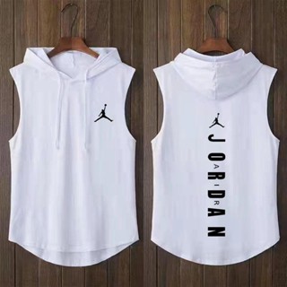เสื้อยืดแขนกุด มีฮู้ด ลาย Jordan Flying Man Kobe Drew Uncle Irving สีพื้น สําหรับผู้ชาย