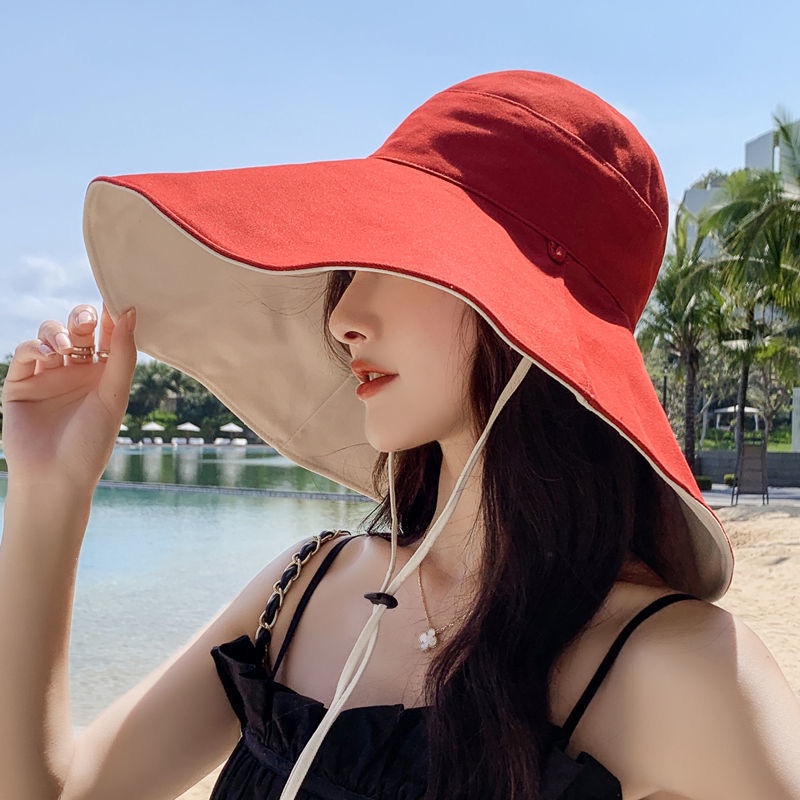 หมวกบักเก็ต bucket hat 2 ข้าง มีเชือกบังแดดใต้คาง ทรงสวย ผ้าหนา ม่านบังแดด ระบายอากาศ เวอร์ชั่นเกาหลี พับได้