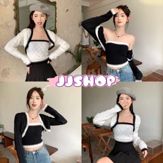 JJ shop 💜พร้อมส่ง เสื้อเกาะอก+เสื้อคลุมไหมพรมแขนยาว ทรงสวยเก๋สไตล์เกาหลีน่ารักๆ "M0106+M0106-1" -C -N