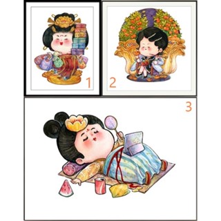 (มี 12 ลาย) ชุดปักครอสติชพิมพ์ลาย การ์ตูน สาวจีนโบราณ ดอกไม้ (Ancient beauty Cross stitch kit)