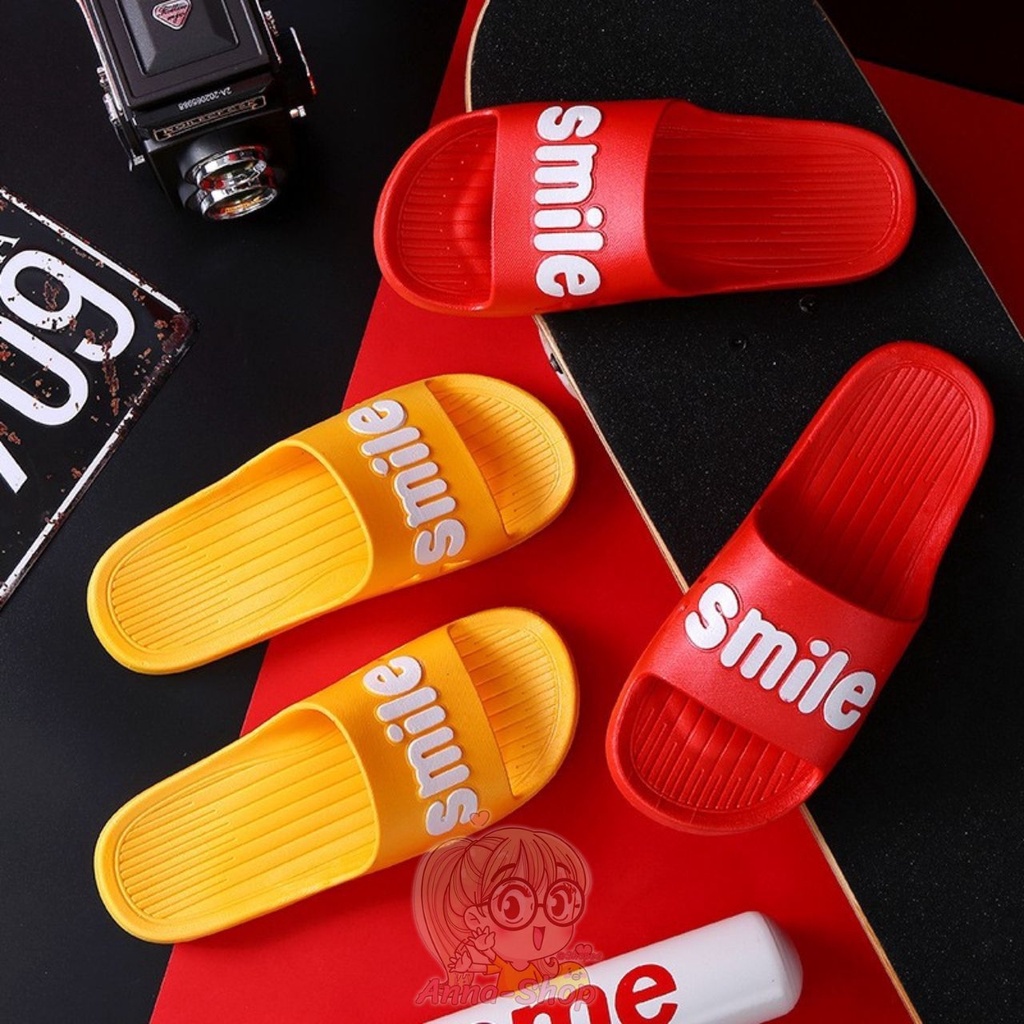 รองเท้าแตะสวม ยางนิ่ม 🍭สกีนลายนูนSmile🍭เท่ห์ดูดี ใสาสบาย พื้นกันลื่น ใส่ได้ทั้งชายหญิง T133