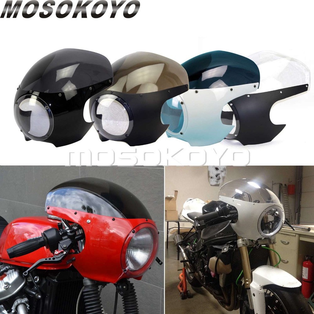 Motorcycle Cafe Racer Headlight Fairing 5-3/4" Front Light Mask Cover for Harley Chopper Bobber Sportster Dyna Soft