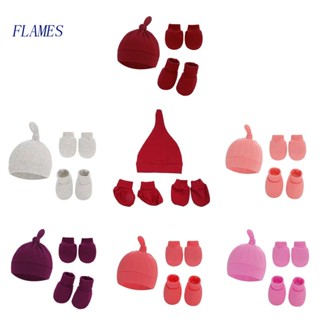 FL 1 Set Baby Anti Scratching Gloves Tail Knot Hat Foot Cover Set Soft Cotton Newborn No Scratch Mittens Socks Beanies