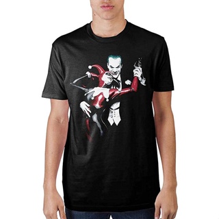 เสื้อคู่ เสื้อยืดสีขาว 2020 Harley Quinn And The Joker Mens Black T-Shirt sale เสื้อคู่วินเทจ Tee