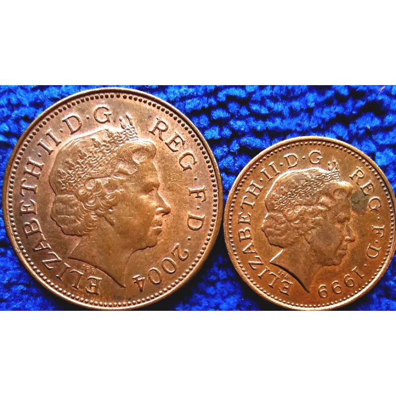 เหรียญ​สหราช​อาณาจักร​ UK, ชุด​ 1 Penny,  2 Pence, ใช้แล้ว, #2077