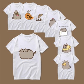 เสื้อตราหานคู่ เสื้อคนอ้วนผญ เสื้อยืดครอป Pusheen - เสื้อยืดลายการ์ตูนสุดน่ารัก เสื้อยืดผู้หญิง Tee