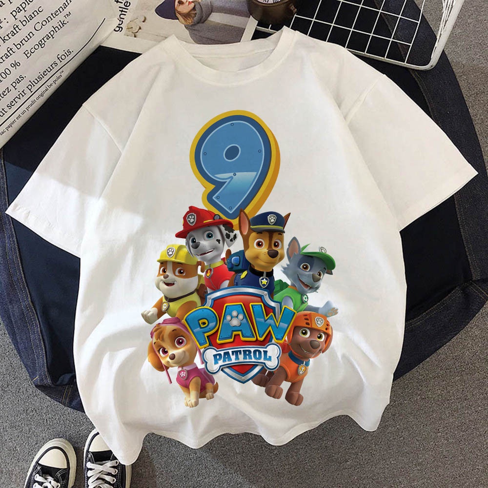 ใหม่ Hote Paw Patrol เด็กเด็ก T เสื้อ Chase Puppy Dog Happy Birthday ตัวเลข 1-10 ปีเด็กสาวเสื้อยืดฤดูร้อนตลกเสื้อผ้าเด็ก - รูปที่ 6