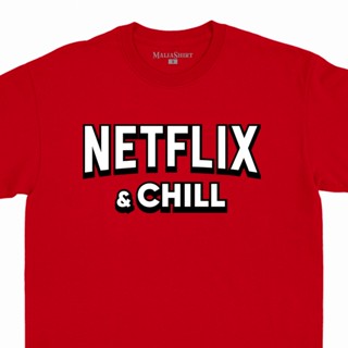 เสื้อยืดชาย เสื้อยืดสีขาวผู้หญิง เสื้อยืดโลโก้ใหม่ของ Netflix และ Chill 2019 6-X เสื้อคู่ เสื้อสีขาว