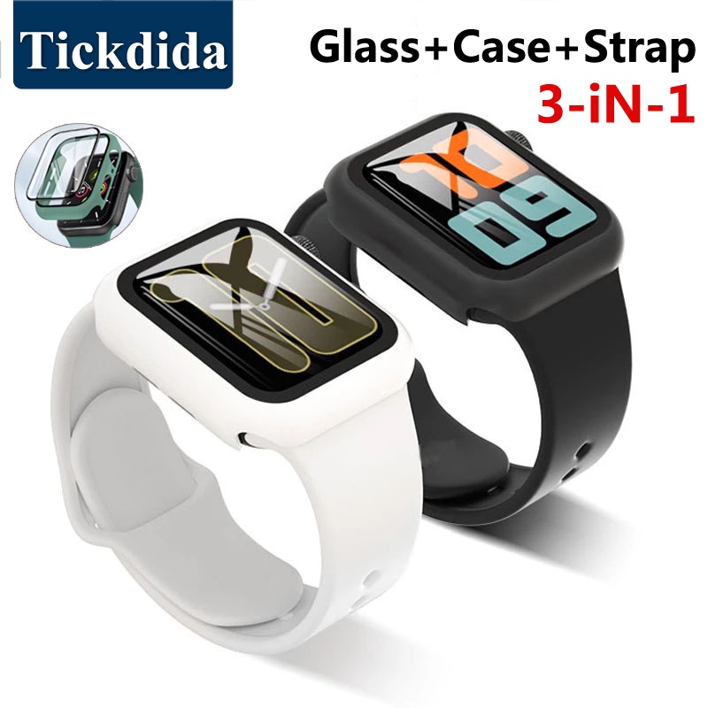 สําหรับ Apple Watch Band Ultra 49 มม.45 มม.44 มม.41 มม.กระจกนิรภัย + กรณี + สายรัดสําหรับ Apple Watc