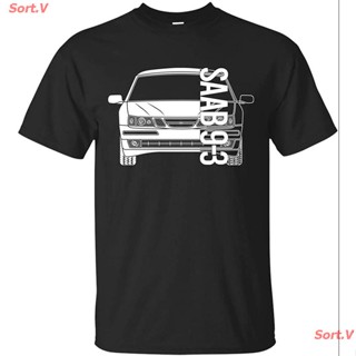 Sort.V 2021 ใหม่โรแมนติกของขวัญวันเกิดเสื้อยืด WheelSpinAddict ผู้ชาย Saab 9-3 93 Aero Linear Arc T-shirt เสื้อยืดผ้าฝ้า