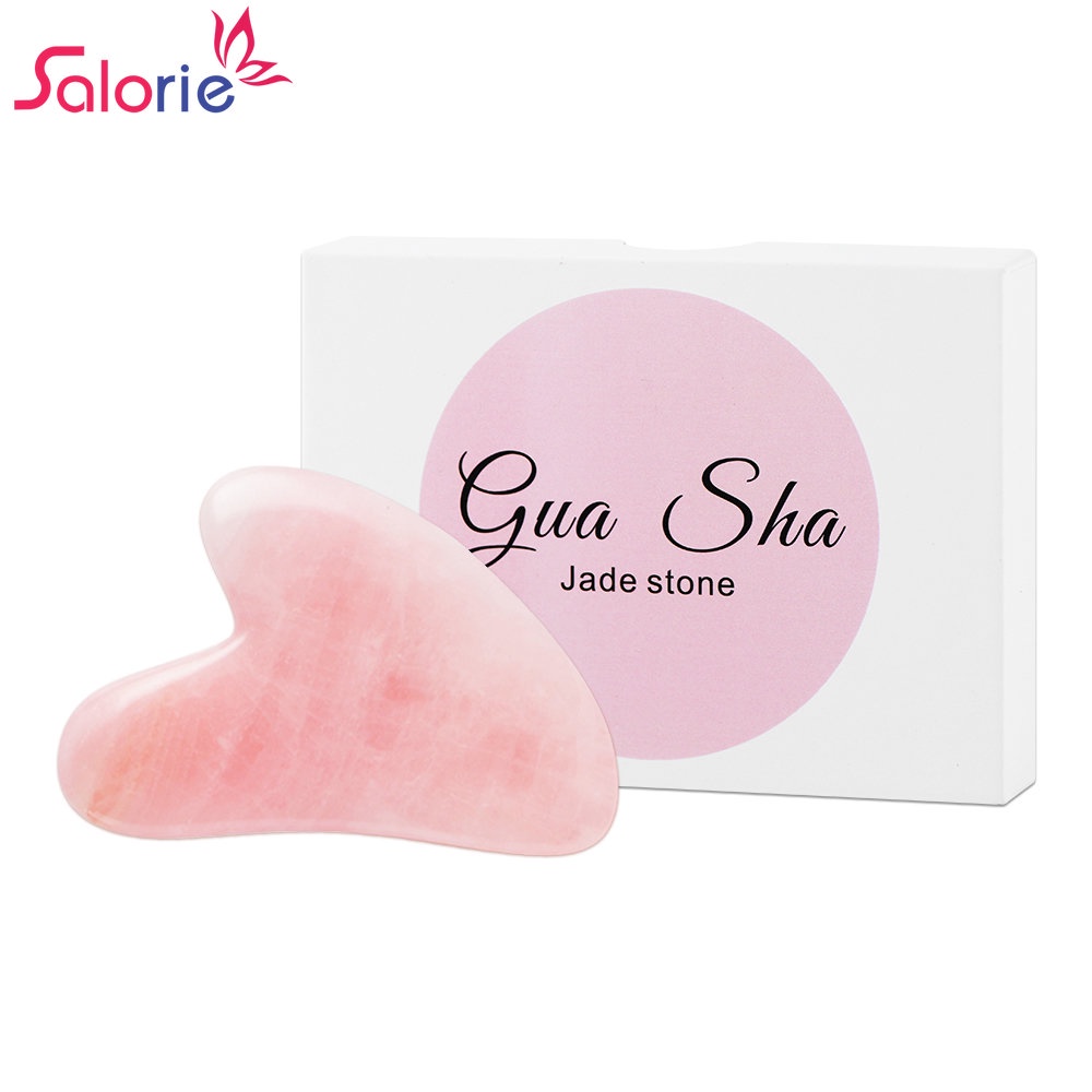 หินกัวซาธรรมชาติ สีชมพู พร้อมกล่อง สําหรับนวดร่างกาย ใบหน้า เพื่อความสวยงาม