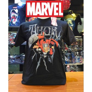 เสื้อวินเทจชาย เสื้อยืดสีขาว เสื้อยืดครอป เสื้อยืดMarvel_ลิขสิทธิ์แท้ลายThorสีดำ(mvx015) เสื้อสาวอวบ