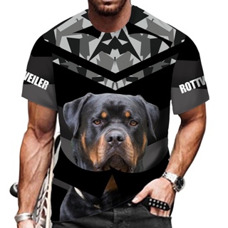 เสื้อยืดคอกลม แขนสั้น พิมพ์ลายสุนัข Rottweiler 3 มิติ สไตล์ฮาราจูกุ แนวสตรีท แฟชั่นสําหรับผู้ชาย และผู้หญิง