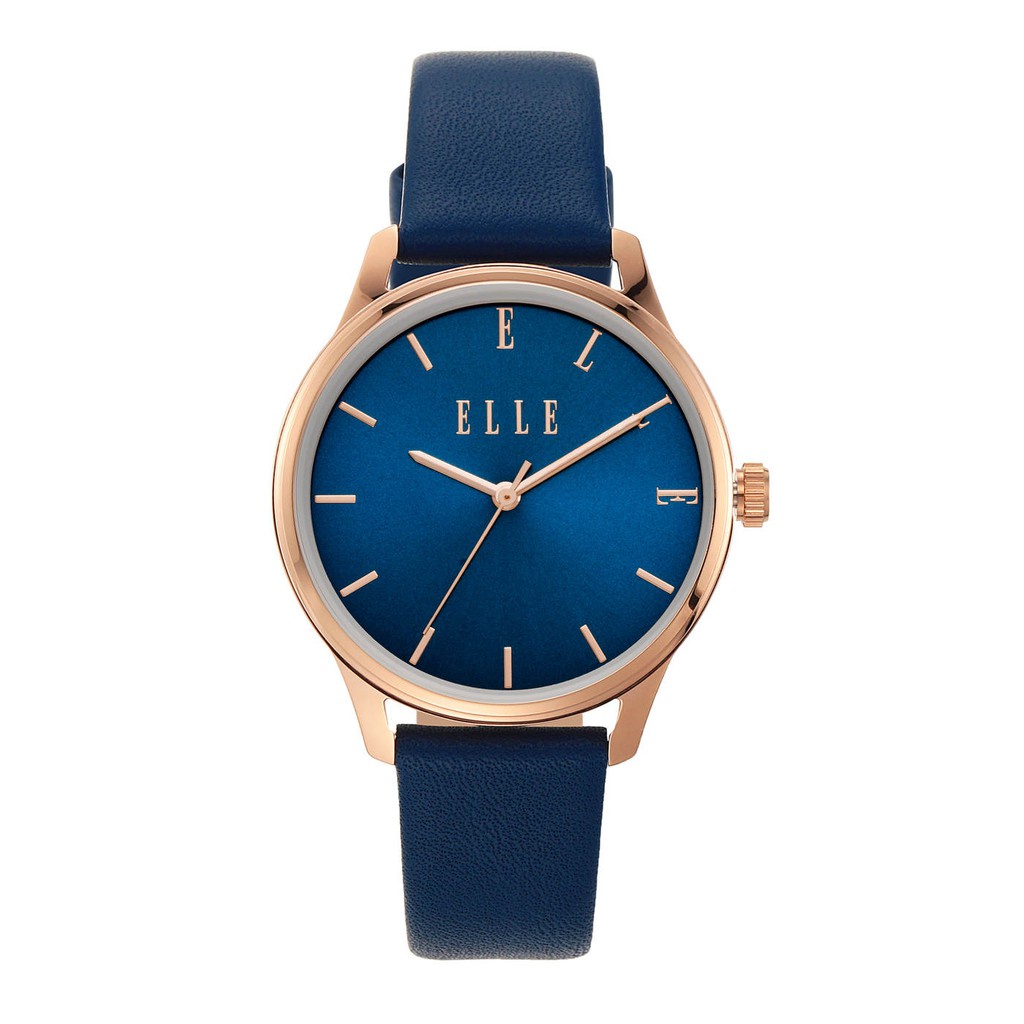 [ของแท้] Elle นาฬิกา Elle ELL21028 รุ่น MONCEAU ขนาดหน้าปัด 34MM สายหนัง สีน้ำเงิน [รับประกันศูนย์ CMG]