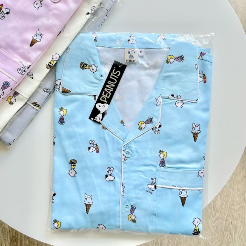 Snoopy Kakao ชุดนอน ผ้าคอตตอนซาติน เกรดพรีเมี่ยม ขาสั้น ขายาว ลิขสิทธิ์ ...