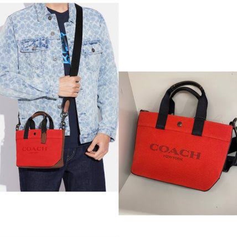 (ห่อน0%) กระเป๋าสะพายข้าง Coach Tote 20 In Colorblock Canvas &amp; refined pebble leather C9879 ผ้าแคนวาสสีแดง