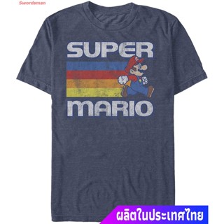 Tee เสื้อยืด เสื้อยืดกีฬา Nintendo Mens Super Mario Running Retro Stripe T-Shirt Popular T-shirts