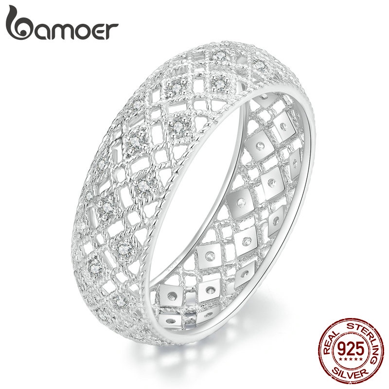 Bamoer 925 เงินประณีตแหวนกว้างแฟชั่น Jewellery สําหรับคู่ผู้หญิงผู้ชาย