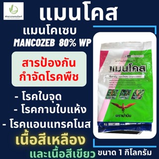 แมนโคเซบ 80(mancozeb) ขนาดบรรจุ 1 กิโลกรัม เนื้อสีเขียว(ฉลากใหม่) ป้องกันโรคกาบใบแห้ง โรคใบไหม้ ราแป้ง ราดำ