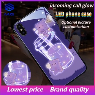 Mg เคสโทรศัพท์มือถือแบบแก้ว มีไฟ LED ควบคุมด้วยเสียง สําหรับ iPhone 14Promax 14max 13 13Pro 13Promax 12ProMax 11 7plus 8plus XR XS X XSMAX 11ProMax 11pro 12 12pro 7 8