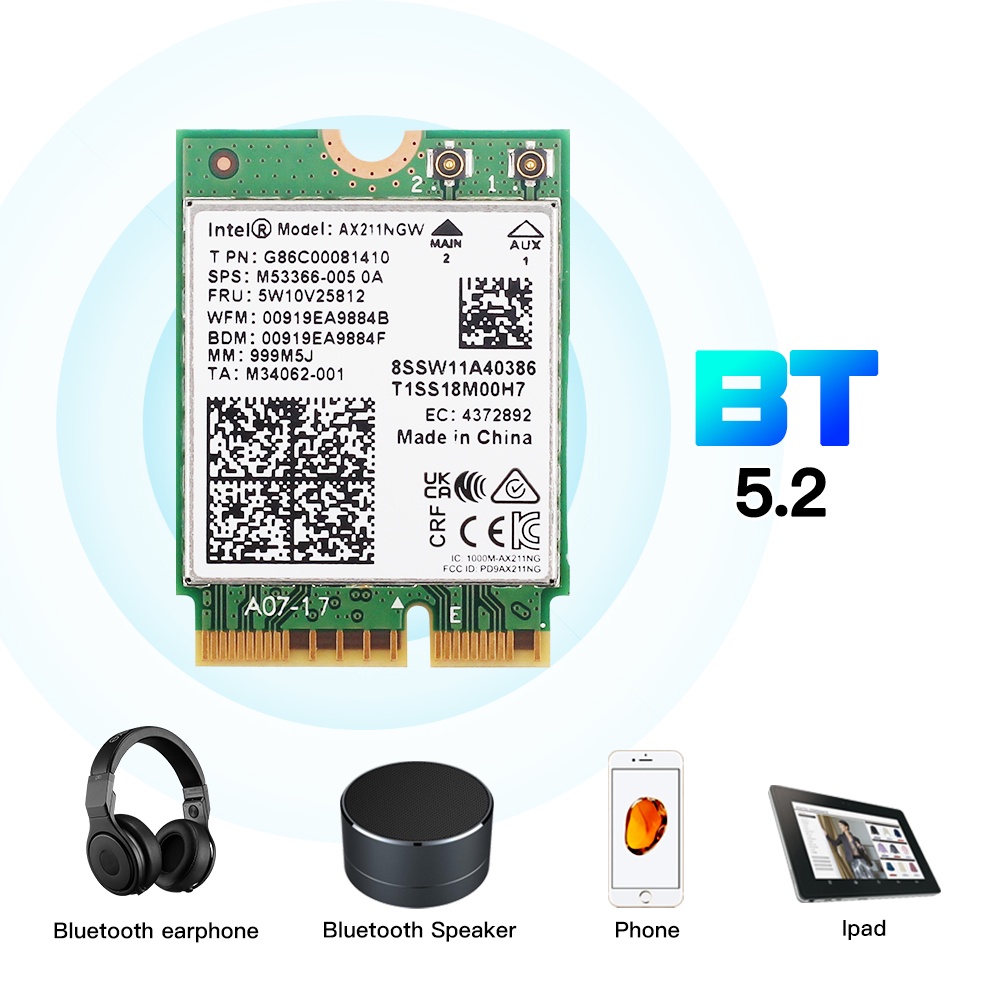 อะแดปเตอร์ไร้สายคอมพิวเตอร์ Wifi 6e Intel Ax211 Cnvio2 M.2 Wi-fi Slot Tri-band With Bluetooth 5.2 Network Wireless Adap #5
