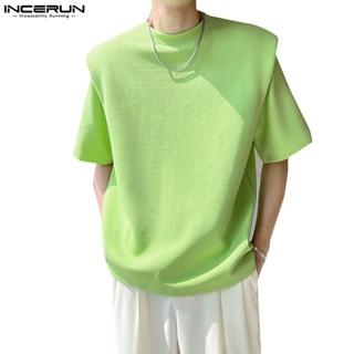 Incerun เสื้อยืดลําลอง แขนสั้น คอกลม ทรงหลวม สีพื้น สําหรับผู้ชาย