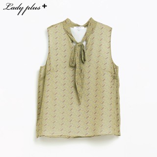 Lady Plus เสื้อชีฟองคอผูกโบว์แขนกุดลายห่วง | Sleeveless Blouse with Bow Collar สีเขียว